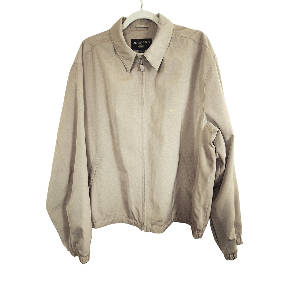 Dockers Mens XL Beige Lightweight Golf Bomber Jacket Full Zip Casual Outerwear‎